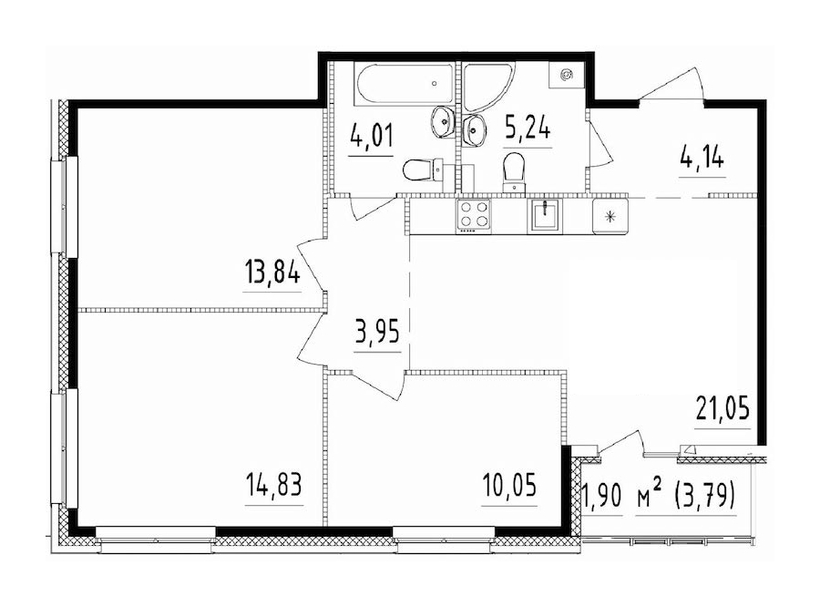 3-комнатная квартира 77.11 м², 1/13 эт., ЖК «Чёрная речка»